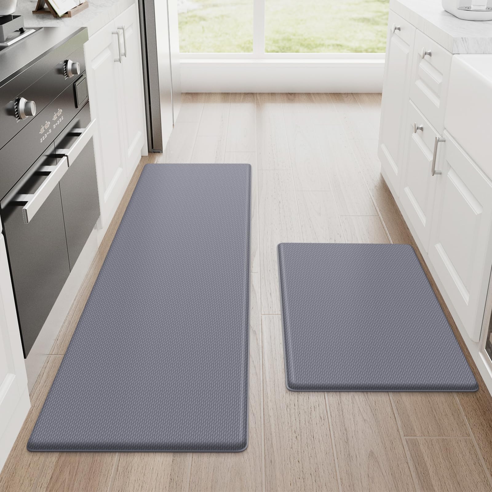 StepRite Kitchen Mats, 2PCS Kitchen Rugs, Cushioned Anti Fatigue Kitchen Mats for Floor, Non-Slip Standing Desk Mat, Waterproof Kitchen Rug Set for Kitchen, Floor, Office, 17.3"x30"+17.3"x47", Black